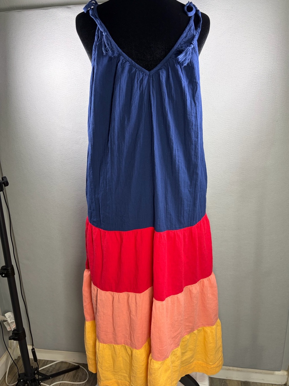 Old Navy Colorblock Tiered Maxi Skirt - Navy, Red, Peach & Yellow